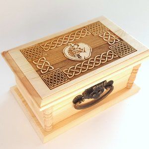 Celestial Wolf Celtic Knot Latched Wooden Box